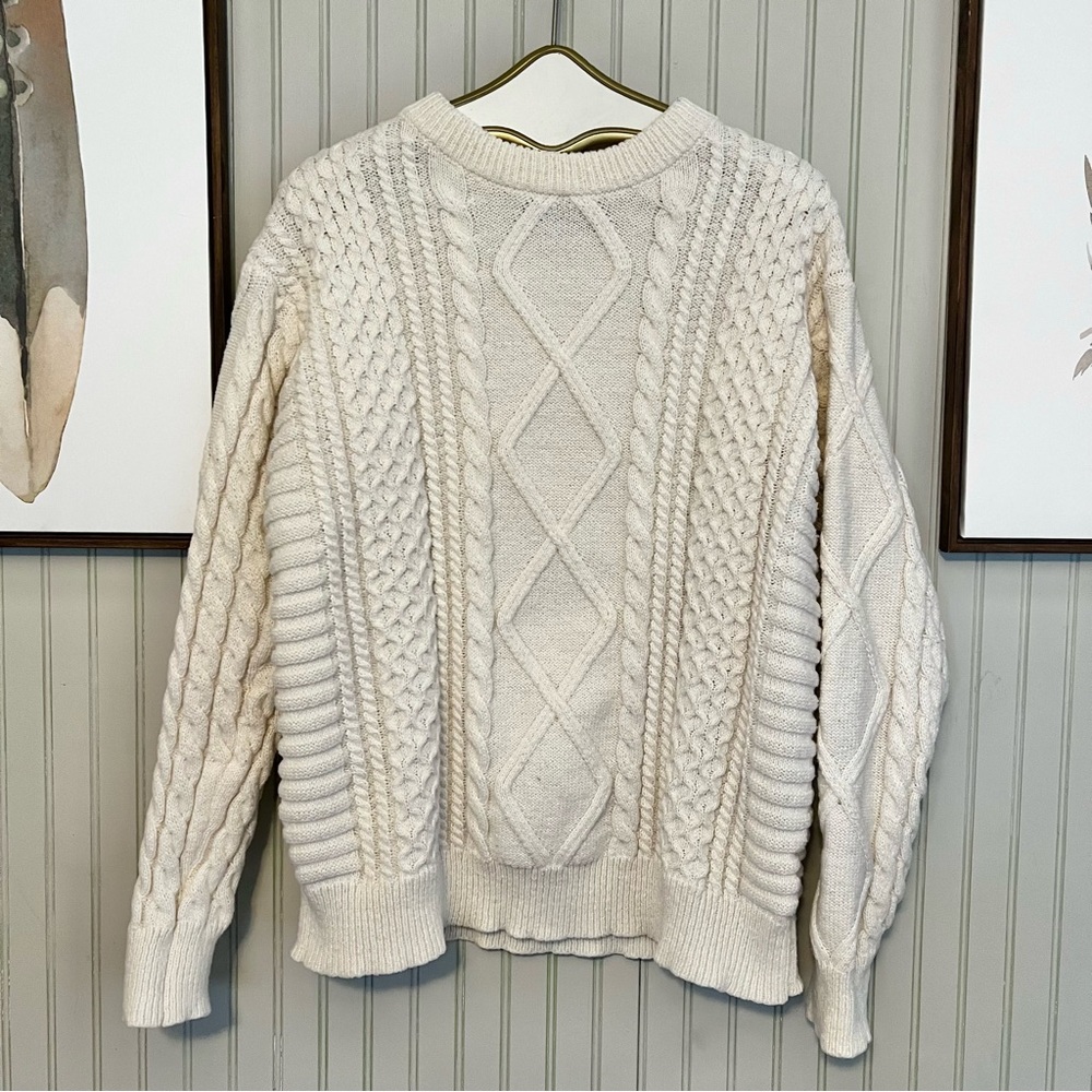 Aelfric Eden Cable Knit Cream Chunky Oversized Crewneck Sweater